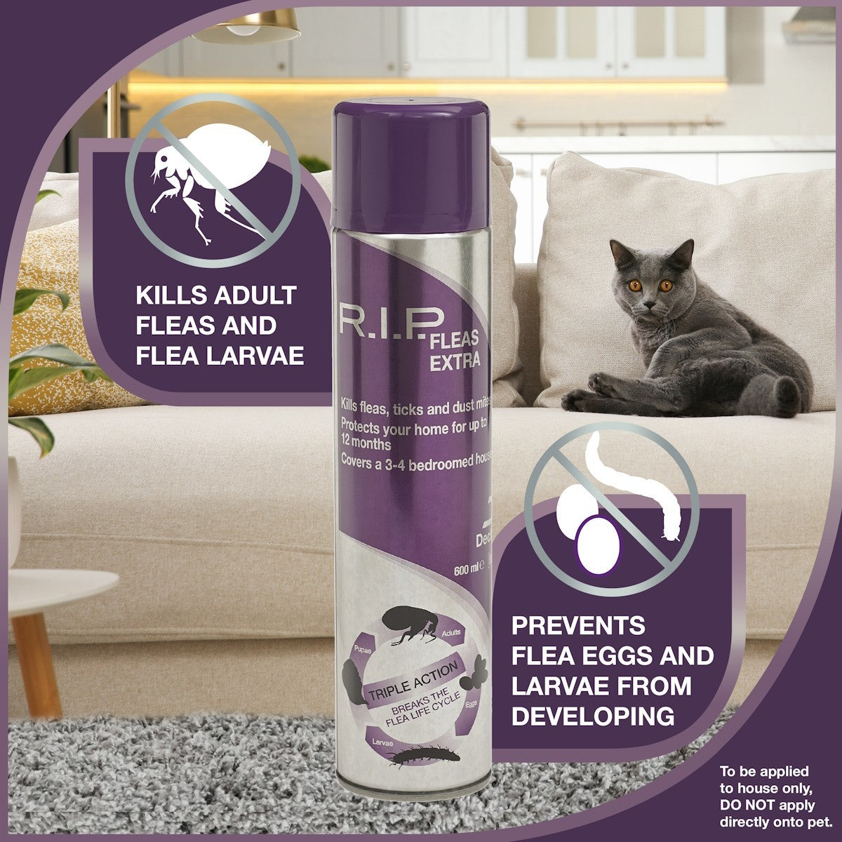 R.I.P Fleas Extra Household Flea Spray 600ml